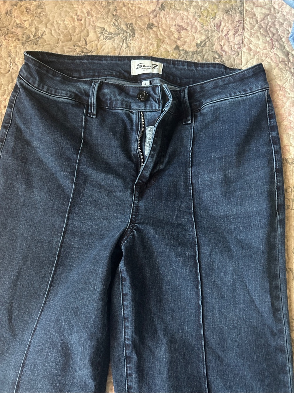 Seven7 Women's Dark Blue Front-Seam Wide Leg Jeans